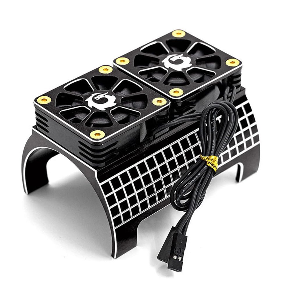 Aluminum Alloy Brushless Motor Heatsink Dual Cooling Fan Rapid Cooling RC Parts for TRAXXAS X-Maxx 1/5 RC Car, Black