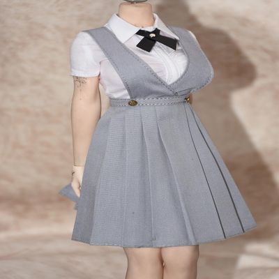 1/6 Scale Female Clothes,Female Double Shoulder Skirt High Waisted Skirt Pleated Skirt Dress Clothing for 12inch PH TBL JO Action Figure Body (1pc Double Shoulder Skirt-Long Verison-Gray)