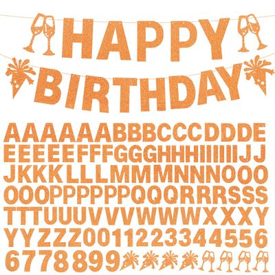 129Pcs DIY Letter Banner Glitter Customizable Banner Kit DIY Happy Birthday Letters 0-9 Numbers Custom Personalized Banners Decor Baby Shower Birthday Party Decorations Supplies(Dazzling Orange)