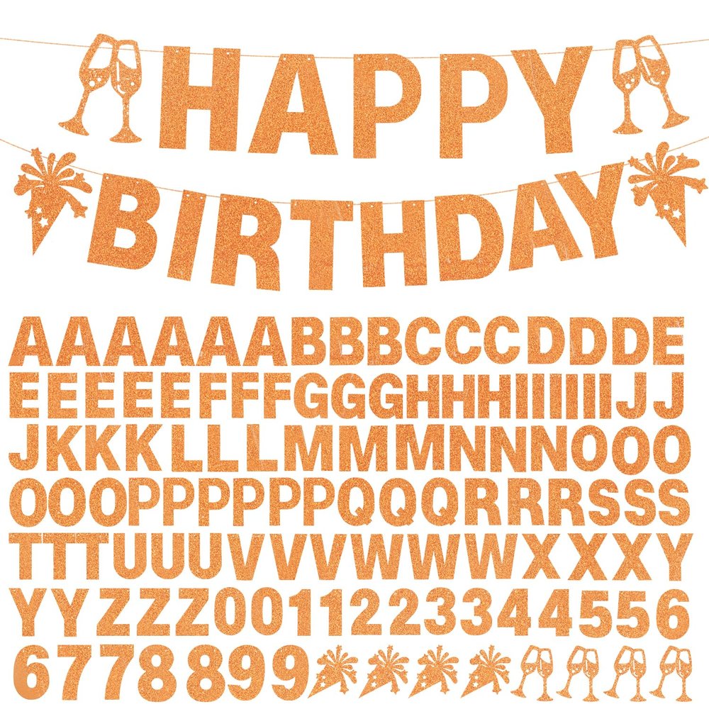 129Pcs DIY Letter Banner Glitter Customizable Banner Kit DIY Happy Birthday Letters 0-9 Numbers Custom Personalized Banners Decor Baby Shower Birthday Party Decorations Supplies(Dazzling Orange)