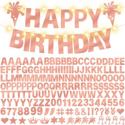 175Pcs Glitter Customizable Banner Kit DIY Custom Letter Banners DIY Happy Birthday Letters 0-9 Numbers Personalized Banner Decor For Wedding Birthday Party Decorations Supplies(Shiny Rose Gold))