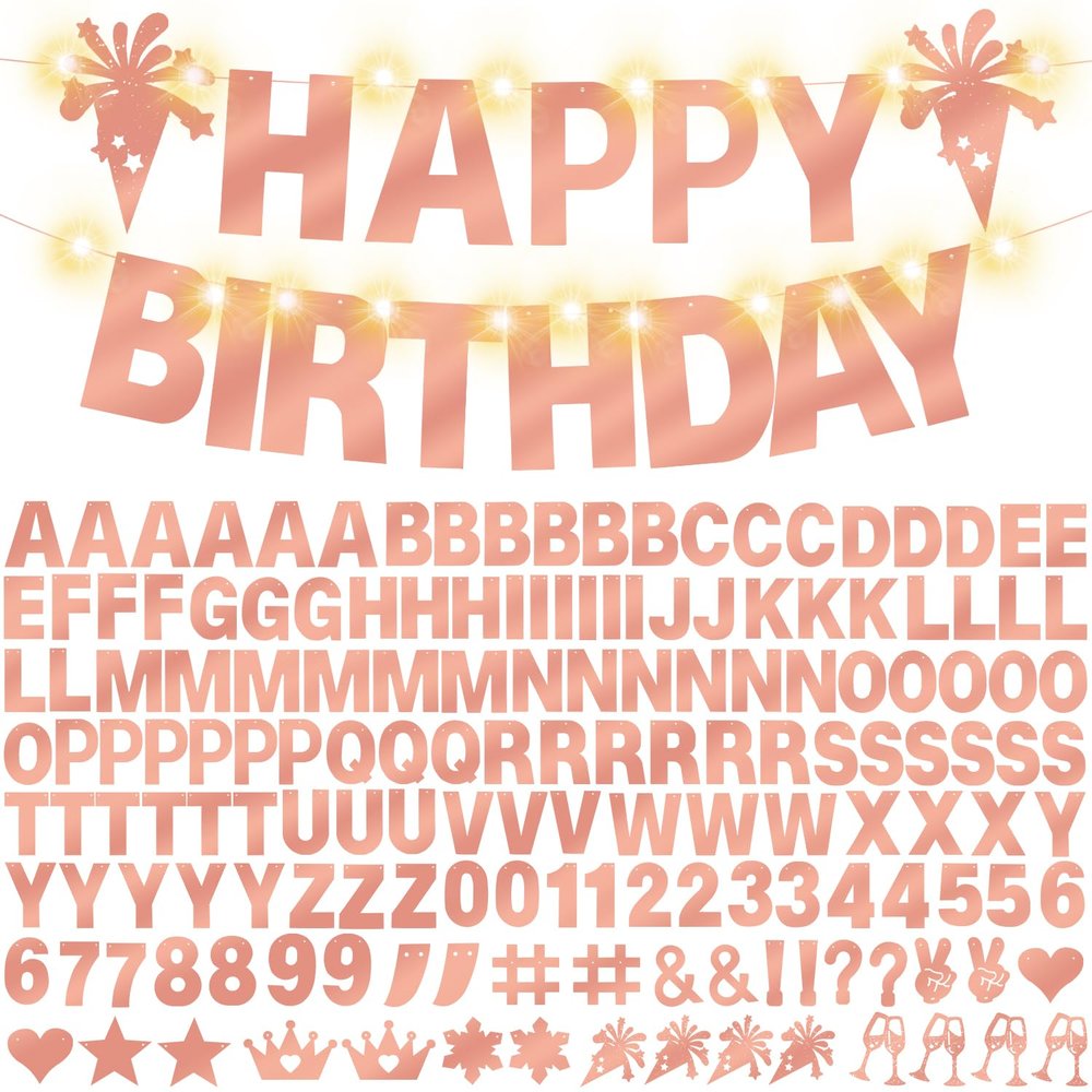 175Pcs Glitter Customizable Banner Kit DIY Custom Letter Banners DIY Happy Birthday Letters 0-9 Numbers Personalized Banner Decor For Wedding Birthday Party Decorations Supplies(Shiny Rose Gold))