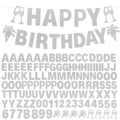 129Pcs DIY Letter Banners Glitter Customizable Banner Kit Custom Banners DIY Happy Birthday Letters 0-9 Numbers Personalized Banner Decor Wedding Birthday Party Decorations Supplies(Dazzling Silver)