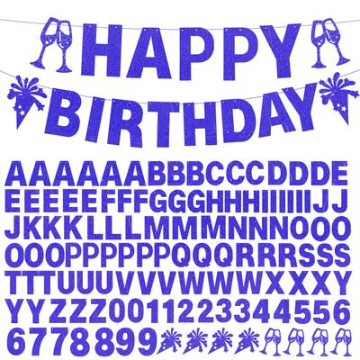 129Pcs Glitter Customizable Banner Kit DIY Custom Letter Banners DIY Happy Birthday Letters 0-9 Numbers Personalized Banner Decor Baby Shower Birthday Party Decorations Supplies(Dazzling Sapphire blue)