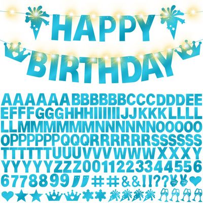 175Pcs Glitter Customizable Banner Kit DIY Custom Letter Banners DIY Boy Happy Birthday Letters 0-9 Numbers Anniversary Personalized Banner Wedding Birthday Party Decoration Supplies(Shiny Light Blue)