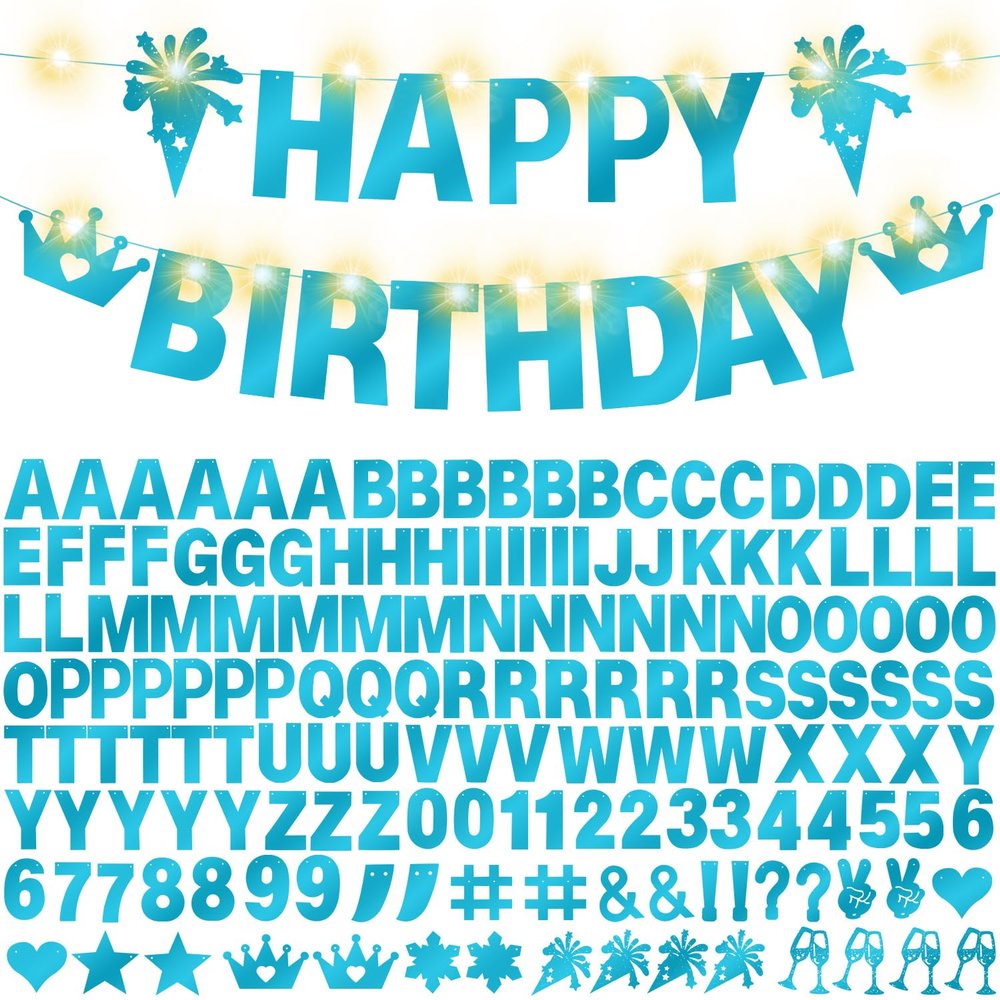 175Pcs Glitter Customizable Banner Kit DIY Custom Letter Banners DIY Boy Happy Birthday Letters 0-9 Numbers Anniversary Personalized Banner Wedding Birthday Party Decoration Supplies(Shiny Light Blue)