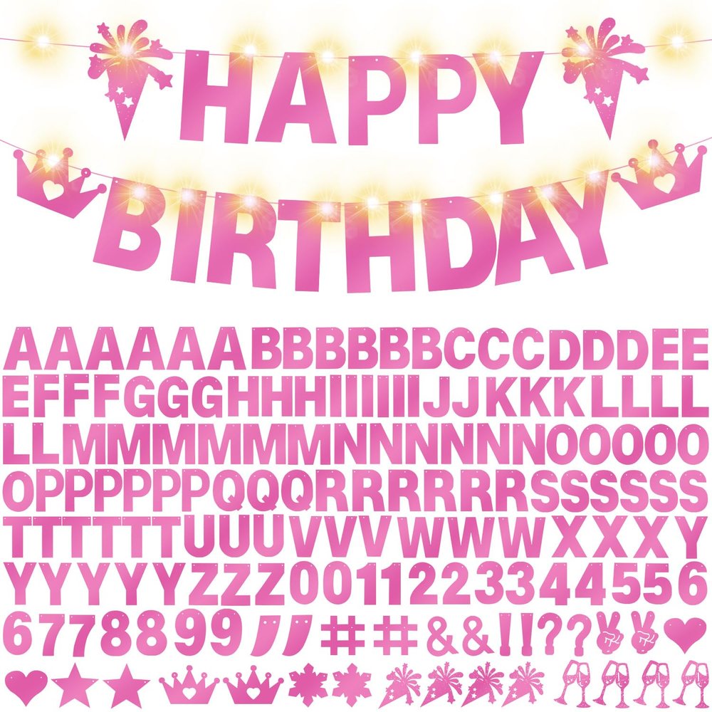 175Pcs Glitter Customizable Banner Kit DIY Custom Letter Banner DIY Girls Happy Birthday Letters 0-9 Numbers Anniversary Personalized Banners Wedding Birthday Party Decoration Supplies(Shiny Light Pink)