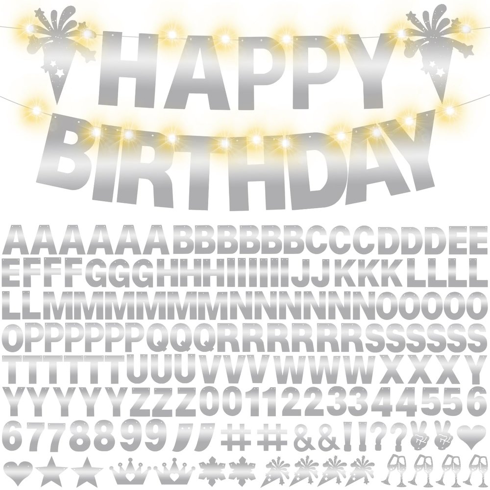 175Pcs Glitter Customizable Banner Kit DIY Custom Letter Banners DIY Happy Birthday Letters 0-9 Numbers Personalized Banner Decor For Wedding Birthday Party Decorations Supplies(Shiny Silvery))