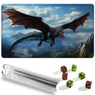 YVBHCGGGF for MTG Playmat, Game Mat 24 x 14 inches for MTG DTCG CCG RPG Trading Card Inked Game Playmats Mousepad Desk Mats Smooth Rubber Surface Battle with 6 Dice - Flying Dragon 2