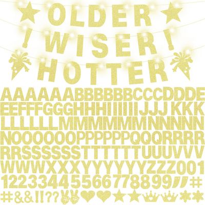 175Pcs DIY Letter Banner Glitter Customizable Banner DIY Happy Birthday Letters 0-9 Numbers Light Rope Kit Custom Personalized Banners Decor Birthday Party Decorations Supplies(Dazzling Champagne Glod)