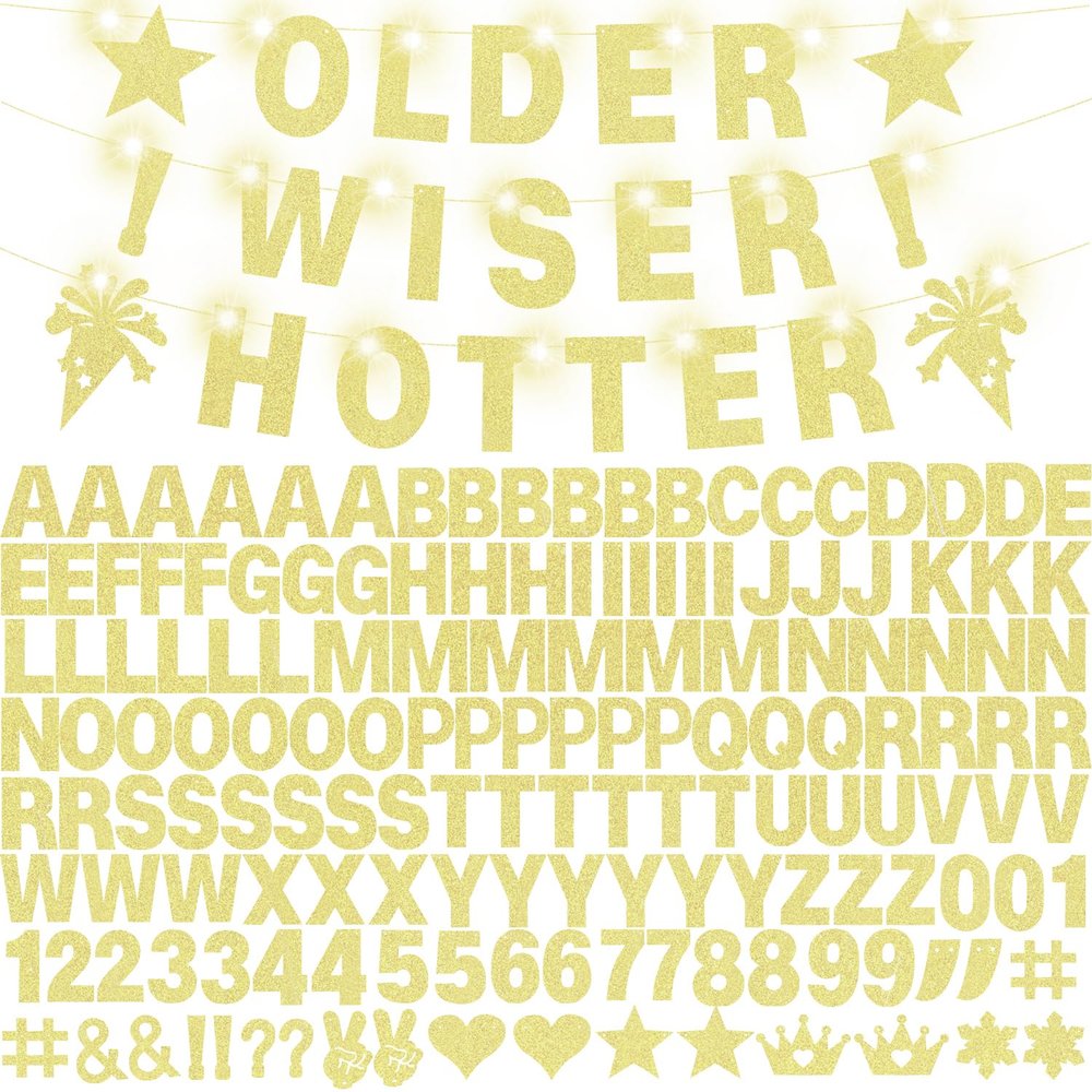 175Pcs DIY Letter Banner Glitter Customizable Banner DIY Happy Birthday Letters 0-9 Numbers Light Rope Kit Custom Personalized Banners Decor Birthday Party Decorations Supplies(Dazzling Champagne Glod)