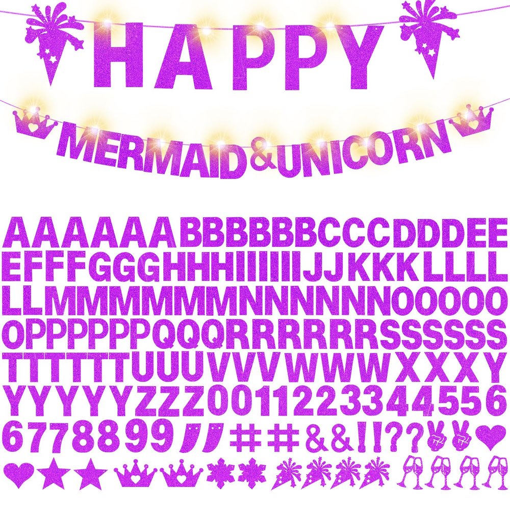 175Pcs DIY Custom Letter Banner Glitter Customizable Banner Kit 0-9 Numbers DIY Theme Happy Birthday Letters Personalized Banners for Wedding Birthday Party Decoration Supplies(Dazzling Purple)