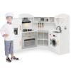 Costzon Corner Kids Kitchen Playset, Wooden Play Kitchen with Sounds & Lights, Washing Machine, Range Hood, Ice Maker, Microwave, Oven, Sink, Pretend Toy Kitchen Set for Toddler, Gift for Boys Girls view 1