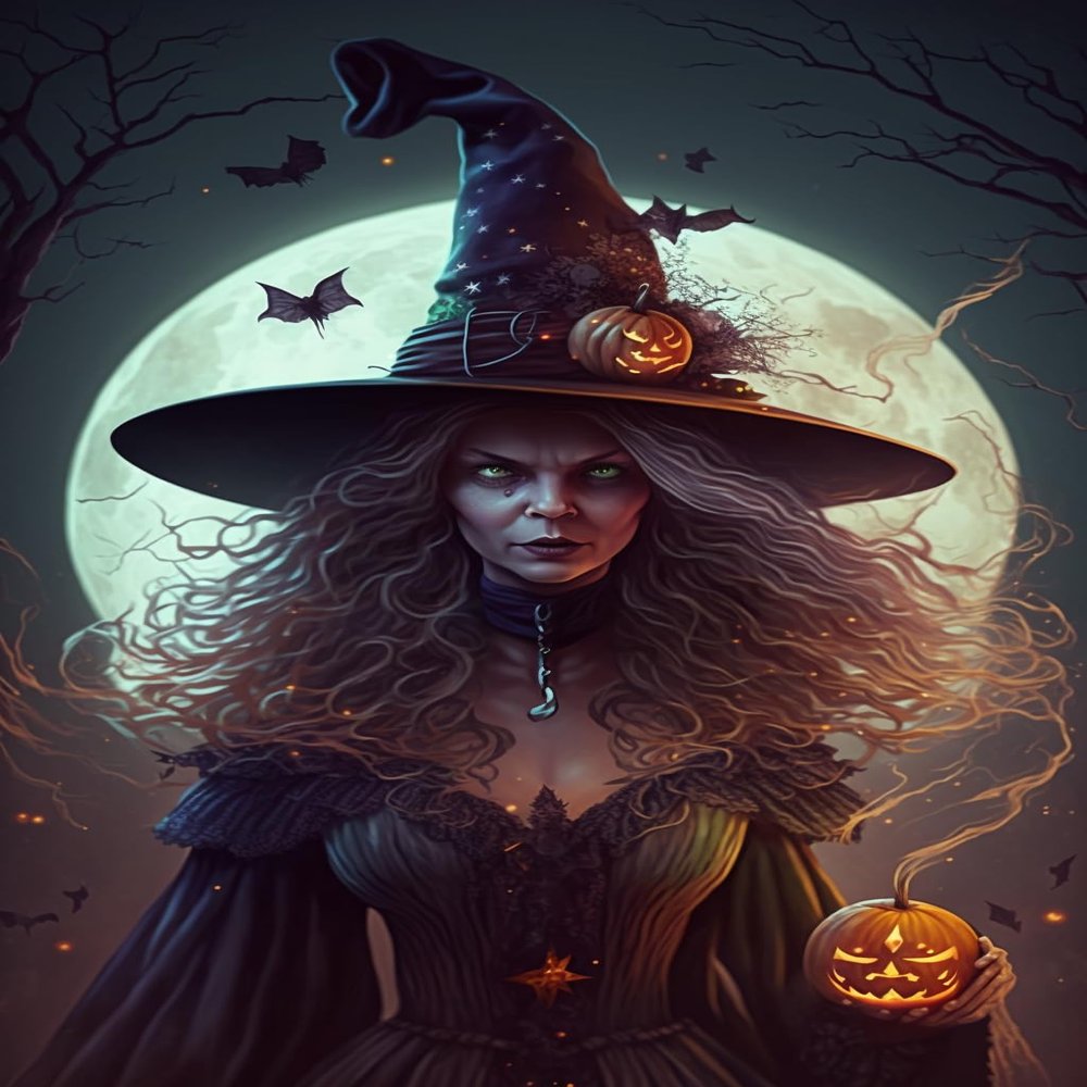 1000 Piece Full Moon Pumpkin Witch Wooden Jigsaw Puzzle, Challenging and Fun Activity - Interesting and Warm Art Adult Puzzles - Modern Home Decor Ideal Gift