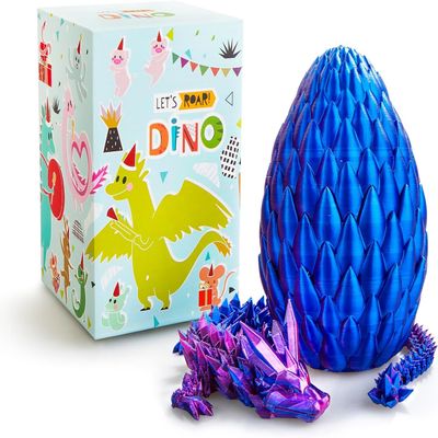 LEWELLRY 15" 3D Printed Dragon Egg,Christmas Birthday Toys, Stocking Stuffers Gift, Articulated Crystal Cool Fidget Dragon for Girls Boys Kids Ages 3,4, 5, 6,7, 8,9,10,11,12 Years Old