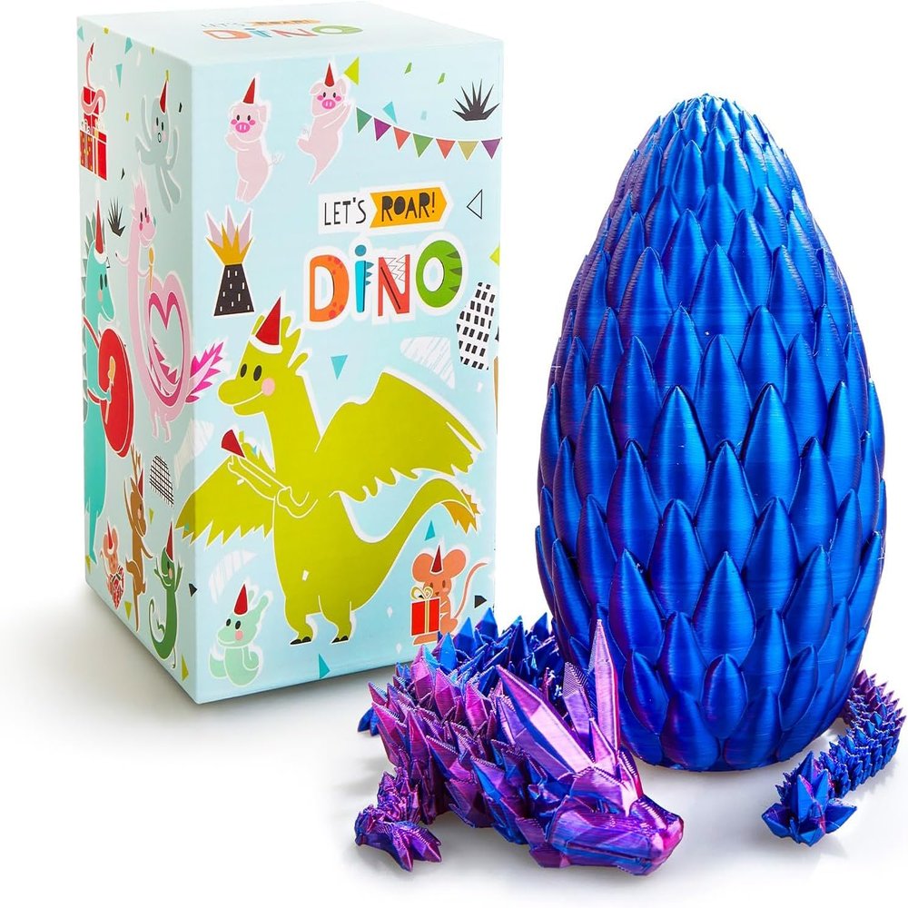 LEWELLRY 15" 3D Printed Dragon Egg,Christmas Birthday Toys, Stocking Stuffers Gift, Articulated Crystal Cool Fidget Dragon for Girls Boys Kids Ages 3,4, 5, 6,7, 8,9,10,11,12 Years Old