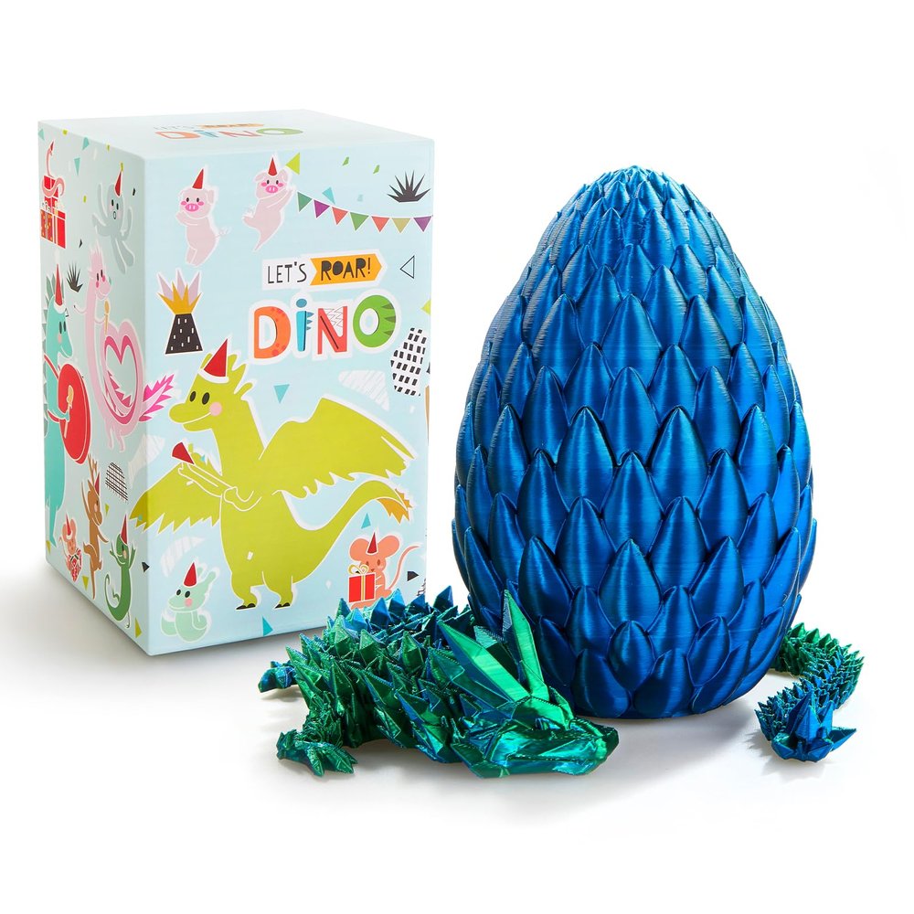 LEWELLRY 15" 3D Printed Dragon Egg,Christmas Birthday Toys, Stocking Stuffers Gift, Articulated Crystal Cool Fidget Dragon for Girls Boys Kids Ages 3,4, 5, 6,7, 8,9,10,11,12 Years Old