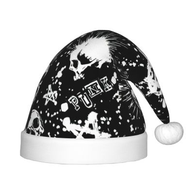EniLsa White Punk Skull Print,Christmas Santa Hats For Children 14.2x11 Inch Christmas Santa Hats Party Supplies
