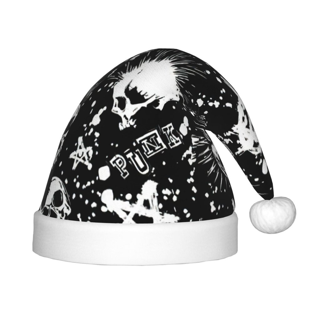 EniLsa White Punk Skull Print,Christmas Santa Hats For Children 14.2x11 Inch Christmas Santa Hats Party Supplies
