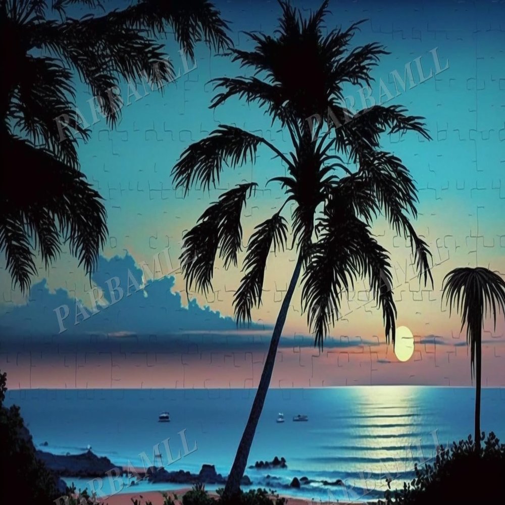1000 Piece Adult Jigsaw Puzzle, Moon at Night Over The Sea, Puzzle Educational Gift, Room Decor or Cafe Decor Exercise Willpower Relaxation or Gifts for Friends