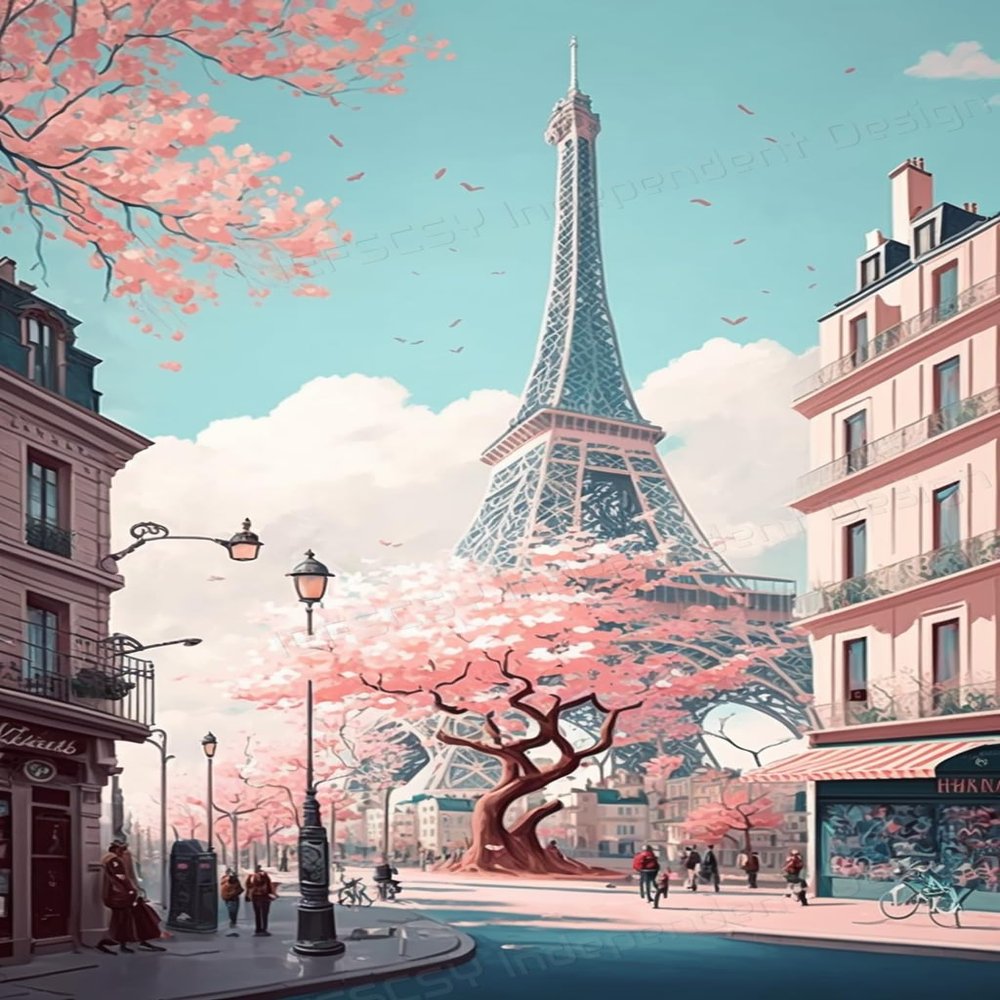 1000 Pieces Puzzle for Adults Cherry Blossom Street in Paris - Safe Wooden, Hi-Definition Printing Beautiful Drawings, Spend The Winter Vacation and Beautiful Christmas, Elevate Yourself Gift Decor