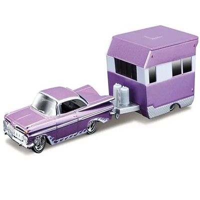 1959 Chevy Impala Purple Metallic with White Graphics and Alameda Trailer Purple Metallic and White Tow & Go Series 1/64 Diecast Model Car 15368-22C