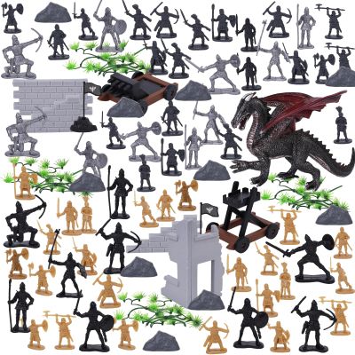 3 otters 230PCS Medieval Soldier & Dragon Knights Playset, Army Men Action Figures Epic Fantasy Battle Toy, for Kids, Teens, Stocking Stuffer for Boys