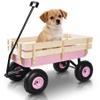 VISRACK Outdoor Sport Wagon All Terrain Pulling w/Removable Wooden Side Panels Air Tires Big Foot Panel Foldable Handle Cart Sturdy All Steel Wagon Bed Pull-Along Wagons (Pink) view 1