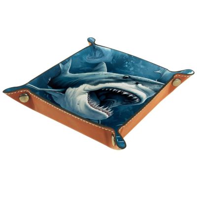 3D Shark UnderwaterDice Tray Foldable Dice Trays Dice Rolling Tray PU Leather Dice Holder for Dice Games Like RPG, DND and Other Table Games