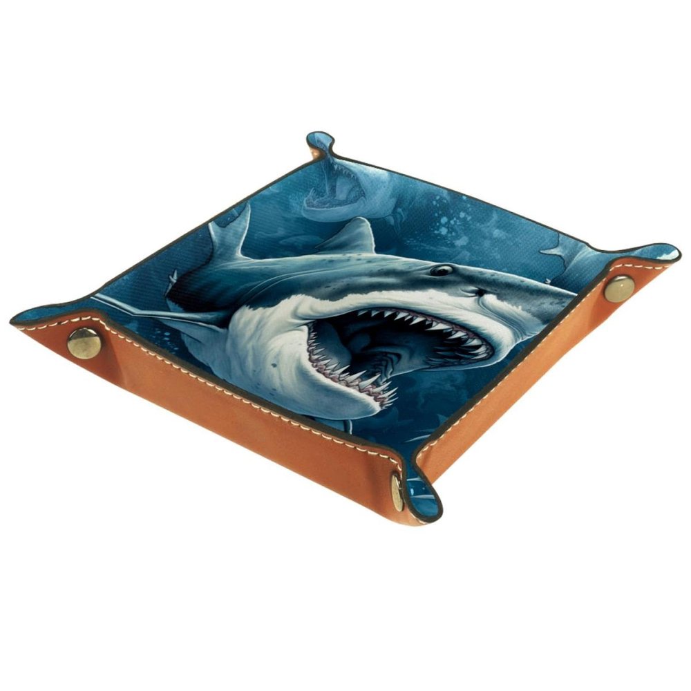3D Shark UnderwaterDice Tray Foldable Dice Trays Dice Rolling Tray PU Leather Dice Holder for Dice Games Like RPG, DND and Other Table Games
