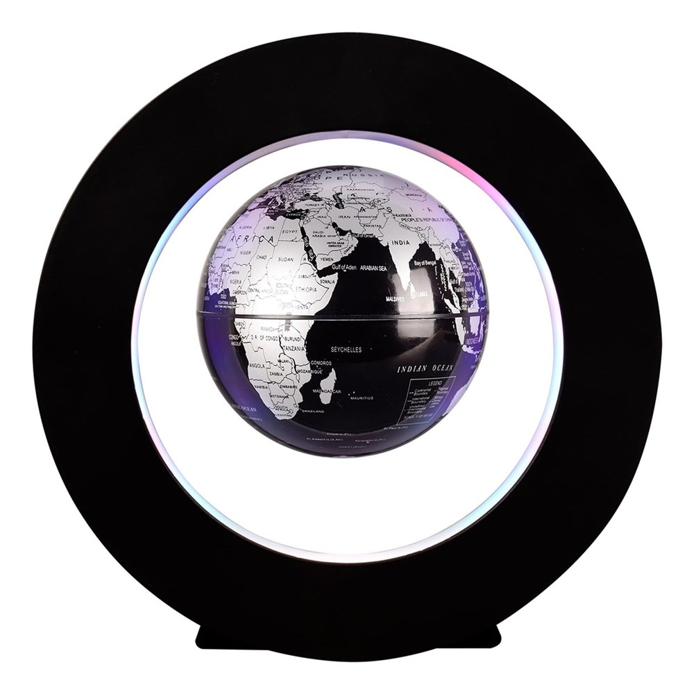 BEBEVOGUE Personalized Magnetic Levitation Floating Globe with LED Light Anti Gravity Lighting World Globe Cool Birthday Gift for Men Boys Boss Kids Office Home Desk Gadget Decor (Silver)