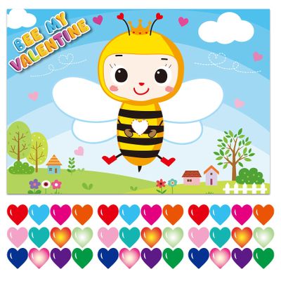 jkhycf Valentines Day Games for Kids Pin The Heart on The Bee Valentines Day Games for Kids Classroom Party Pin Game with Reusable Heart Stickers