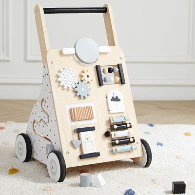 Asweets Wooden Baby Walker Push and Pull Learning Activity Walker Kids Activity Toy Multiple Activities Center Develops Motor Skills & Stimulates Creativity(Natural)