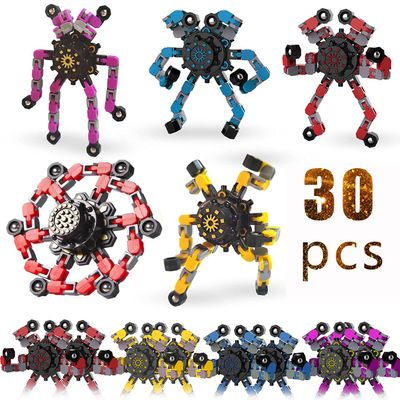 30pcs Random Fidget Spinners,DIY Deformable Robot Fingertip Toys,Decompression Spinner,Deformable Creative Mechanical Gyro Toys,Stress Relief Mechanical Chain Toy for Kids AdultsParty Supplies