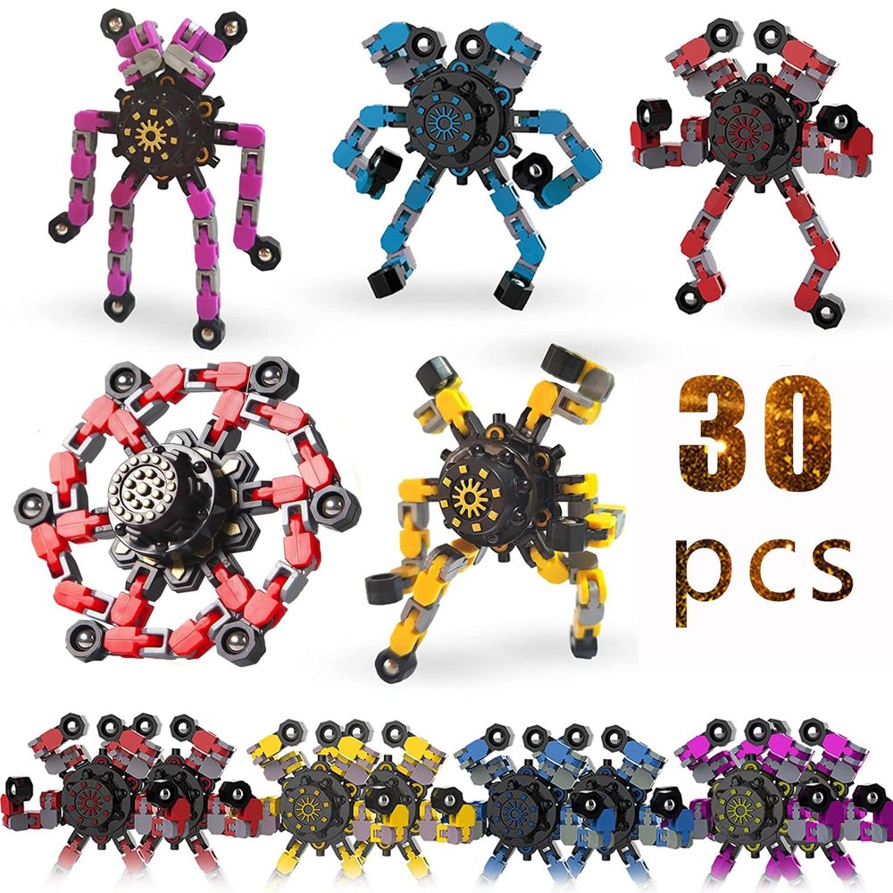 30pcs Random Fidget Spinners,DIY Deformable Robot Fingertip Toys,Decompression Spinner,Deformable Creative Mechanical Gyro Toys,Stress Relief Mechanical Chain Toy for Kids AdultsParty Supplies