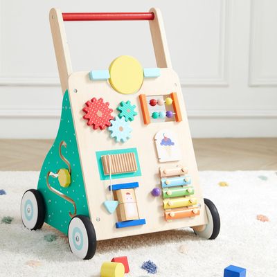 Asweets Wooden Baby Walker Push and Pull Learning Activity Walker Kids Activity Toy Multiple Activities Center Develops Motor Skills & Stimulates Creativity(Color)
