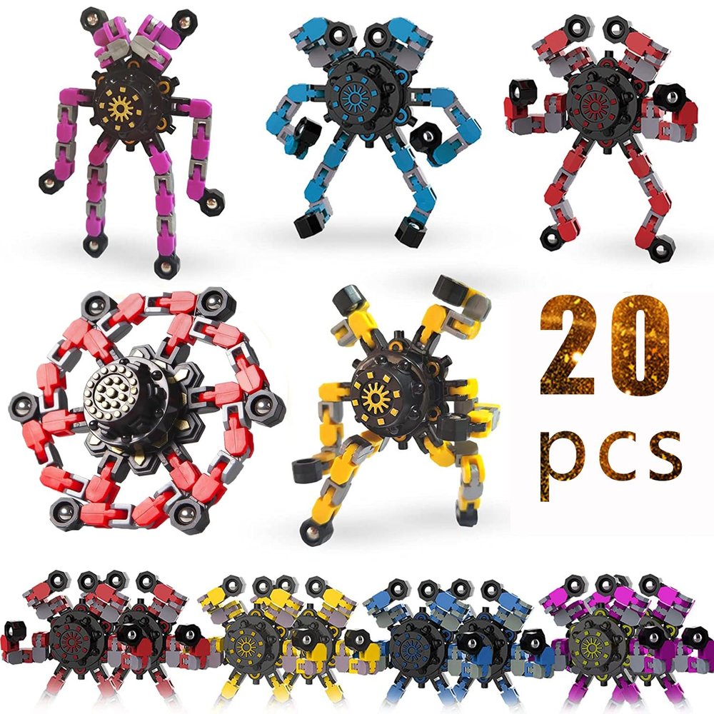 20pcs Random Fidget Spinners,DIY Deformable Robot Fingertip Toys,Decompression Spinner,Deformable Creative Mechanical Gyro Toys,Stress Relief Mechanical Chain Toy for Kids AdultsParty Supplies