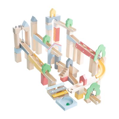 roba Wooden Marble Track - 60-Piece with 20-Piece Extension Set for Garden Construction - Marble Run with Sound Effects and 11 Marbles - For Children from 3 Years
