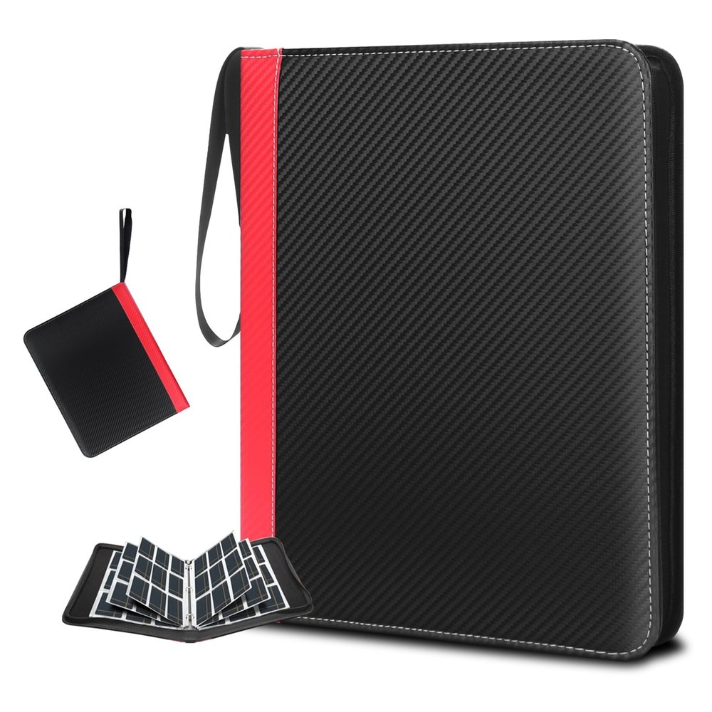 9 Pockets Trading Card Binder, HYMENEX 900 Pockets Baseball Card Binder with Zipper for Trading/Sports/Game Cards Organized (Black+Red)
