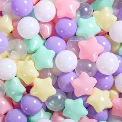 Heopeis Ball Pit Balls Pack of 100 - Star and Round Set BPA Free Phthalate Free Non-Toxic Crush Proof Play Balls Soft Plastic Balls for Toddlers Baby Kids Birthday Pool Tent Party