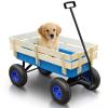 All-Terrain Wagon with Removable Wooden Side Panels - Garden & Pet Folding Wagon with Steel Bed & Pneumatic Tires - Blue view 1