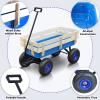 All-Terrain Wagon with Removable Wooden Side Panels - Garden & Pet Folding Wagon with Steel Bed & Pneumatic Tires - Blue view 3