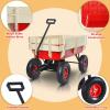 VISRACK All-Terrain Handcart with Removable Wooden Side Panels, Kids Wagon, Heavy-Duty Steel Cart, Foldable Pet Stroller, Ideal Gift for Halloween and Christmas, Red view 2
