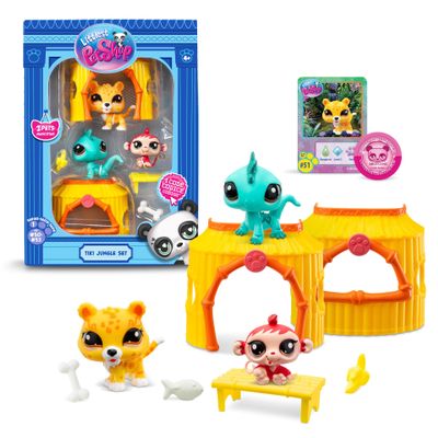 BANDAI Littlest Pet Shop Tiki Jungle Playpack | The Pack Contains 3 LPS Mini Pet Toys 3 Accessories 1 Collector Card and 1 Virtual Code | Collectable Toys for Girls and Boys
