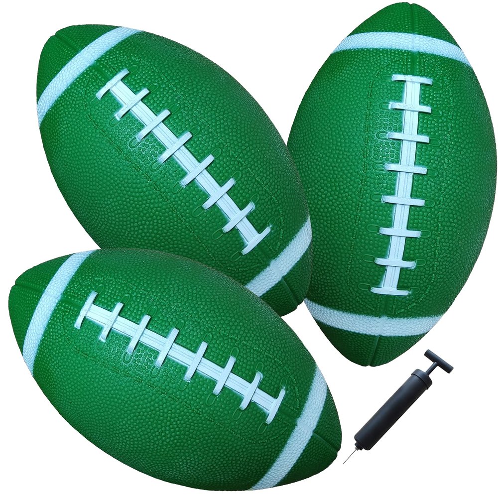 AppleRound 3-Pack 8-Inch Waterproof Footballs for Pool, Beach, & Backyard - Ideal for Water & Land Play - Inflatable Toy Balls with Air Pump - Outdoor Fun, Pee-Wee Junior Size for Kids & Teens (Green)