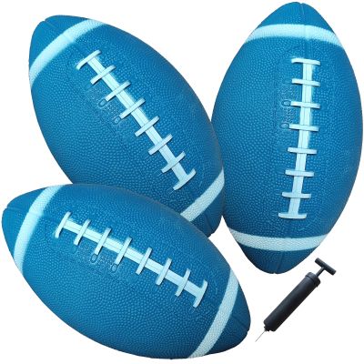 AppleRound 3-Pack 8-Inch Waterproof Footballs for Pool, Beach, & Backyard - Ideal for Water & Land Play - Inflatable Toy Balls with Air Pump - Outdoor Fun, Pee-Wee Junior Size for Kids & Teens (Blue)