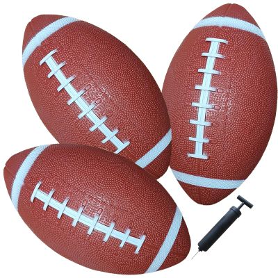 AppleRound 3-Pack 8-Inch Waterproof Footballs for Pool, Beach, & Backyard - Ideal for Water & Land Play - Inflatable Toy Balls with Air Pump - Outdoor Fun, Pee-Wee Junior Size for Kids & Teens (Brown)