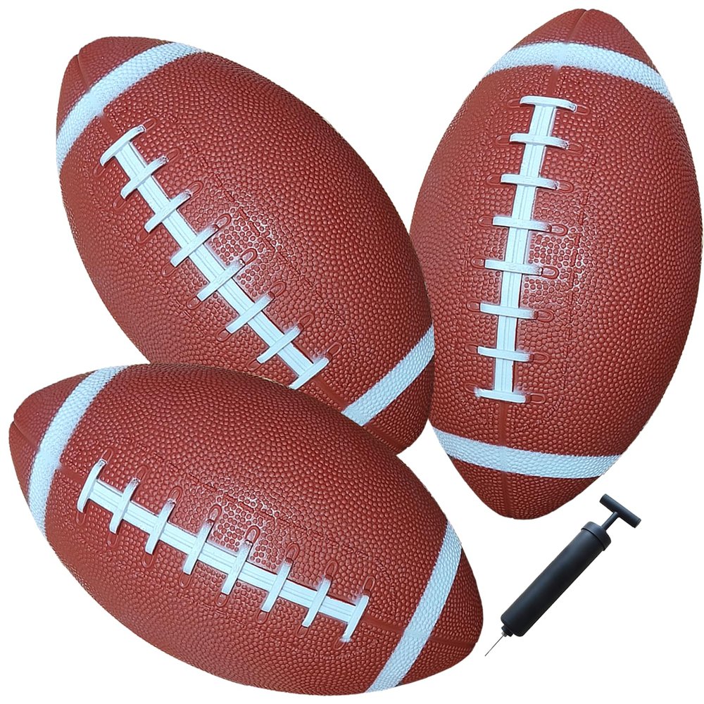 AppleRound 3-Pack 8-Inch Waterproof Footballs for Pool, Beach, & Backyard - Ideal for Water & Land Play - Inflatable Toy Balls with Air Pump - Outdoor Fun, Pee-Wee Junior Size for Kids & Teens (Brown)