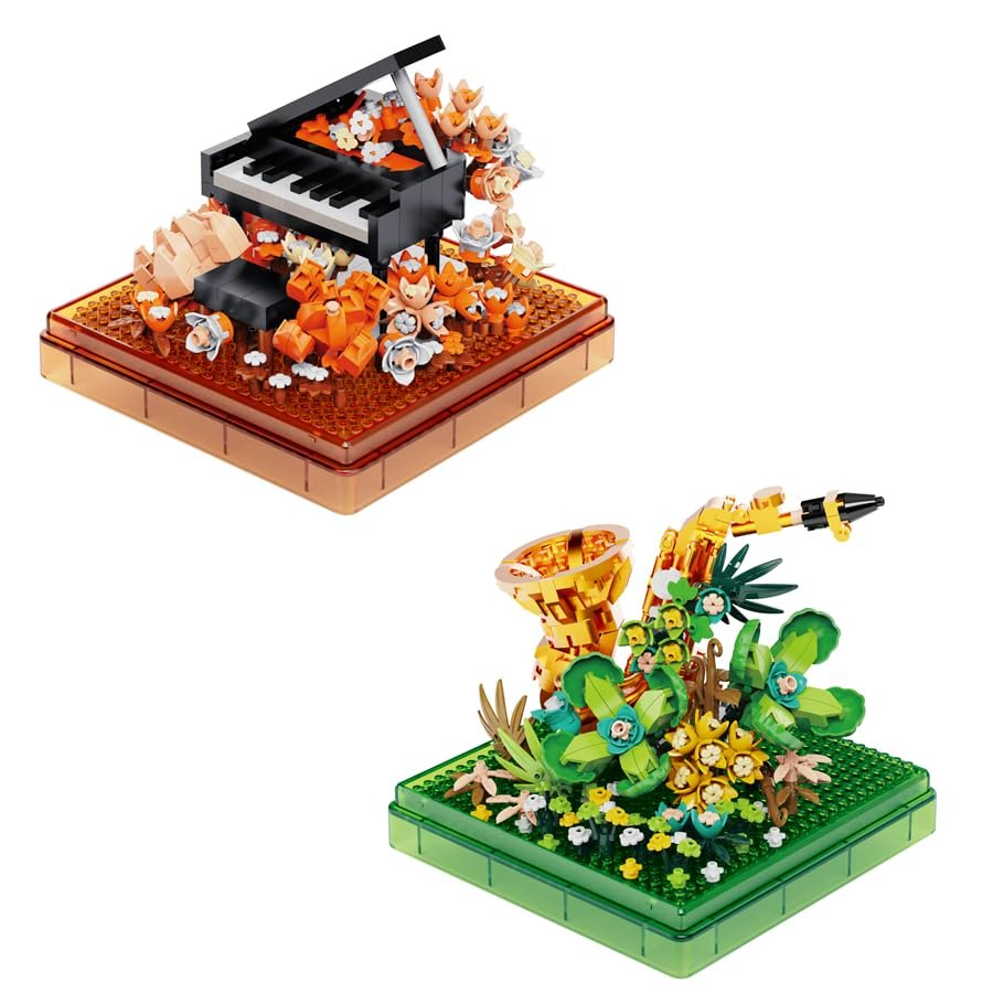 Kadablk Musical Instruments Micro Blocks Building Sets,Classical Famous Building Block Set,1500 PCS for Adults and Kids,Piano and Saxophone with Clear Plastic Cover