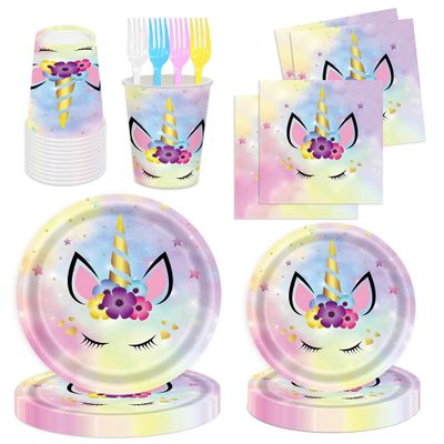 120PCS Unicorn Party Tableware Set Birthday Party Supplies, Plates, Cups, Napkins and Forks, Party Decorations for Baby Shower, Birthday, Unicorn Themed Parties Serves 24